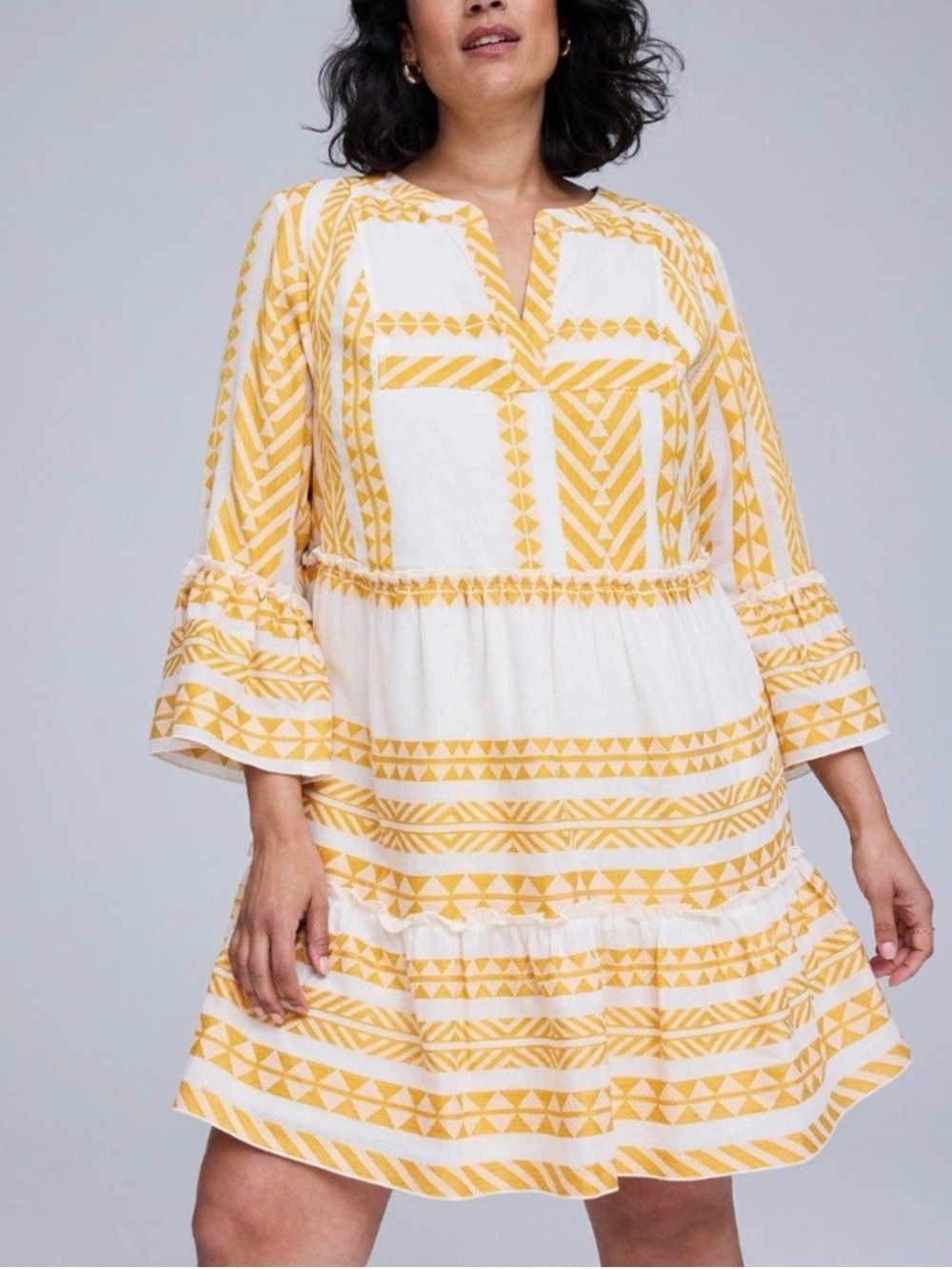 Torrid Belle Isle Women’s Yellow & White Tiered Dress, women’s 2x